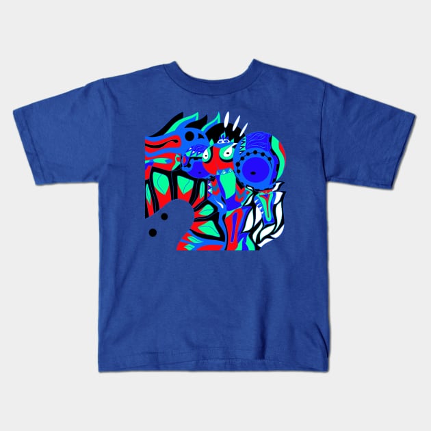 Blue mecha ecopop Kids T-Shirt by jorge_lebeau